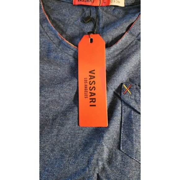 Vassari Los Angeles Blue L Rare Designer V-Neck Shirt with Pocket - Picture 14 of 16